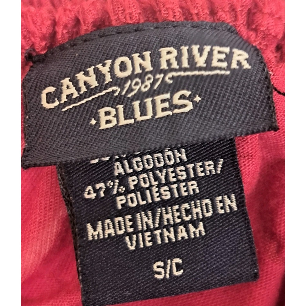 Canyon River Blues Top Womens S Red 3/4 Sleeve Embroidered Ruffled - Picture 4 of 11